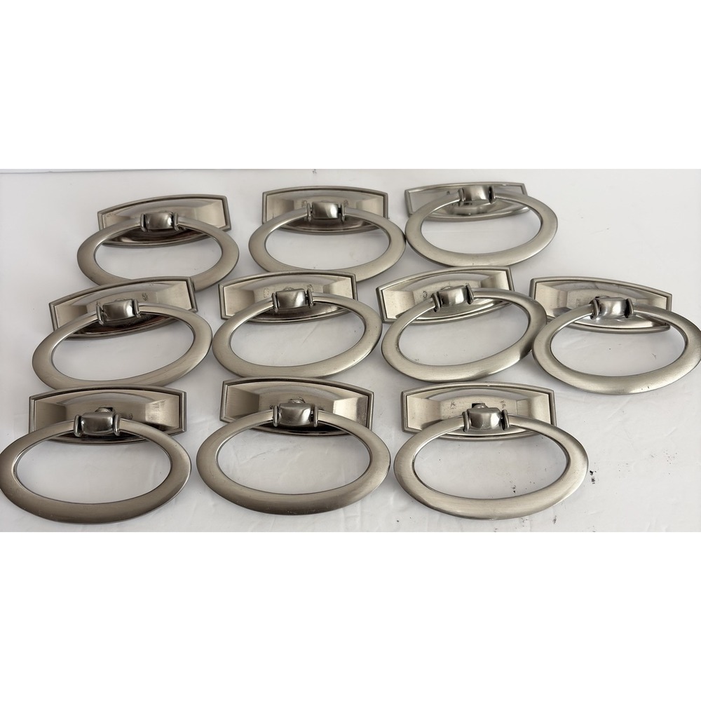 Set‎ of 10 Satin Silver Oval Ring Drawer Pulls Cabinet Dresser Hardware 3-4"